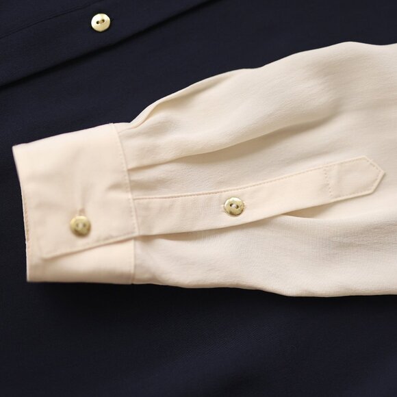 Chic white blue silk long sleeve button up tunic shirt dress XS S - Picture 6 of 7